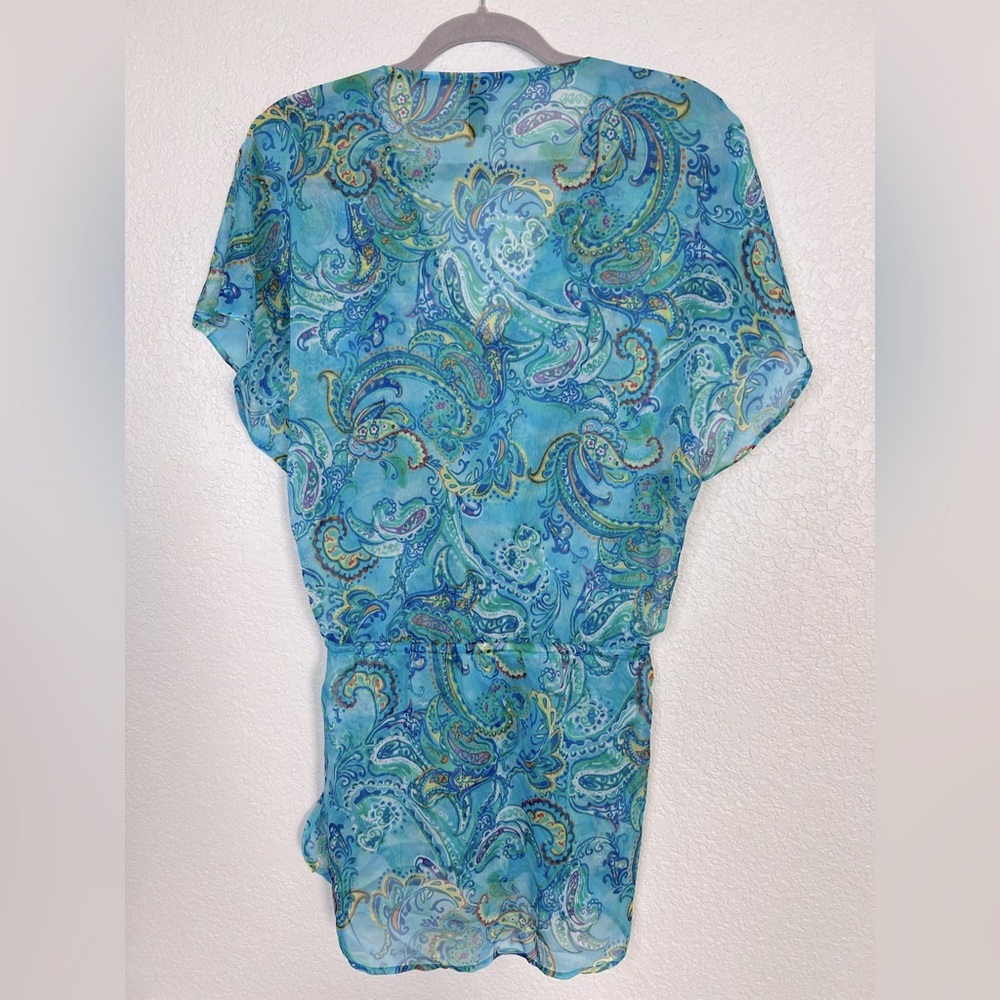 Lauren Ralph Lauren Sheer Blue/Green Paisley Swim Cover-Up Boho Dress Sz Medium - Picture 4 of 10